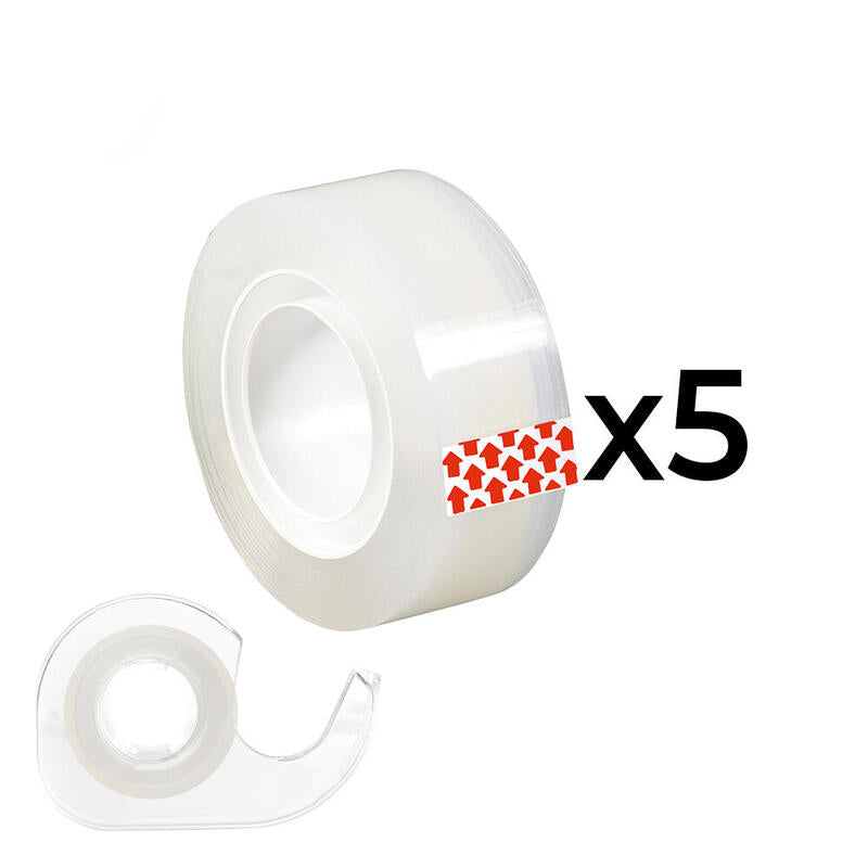 Pack De 5 Unidades - Pack De 5 Rollos De Cinta Adhesiva Transparente (15mm X 10m) + 1 Dispensador Edm