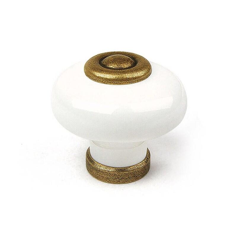 Pack De 5 Unidades - Pomo Para Mueble, Modelo 824, De Porcelana Y Metal Con Acabado Blanco Y Cuero Viejo, Ø31 Mm