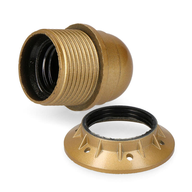 Pack De 5 Unidades - Portalamparas Semirroscado Dorado E-27+ Arandela Envasado