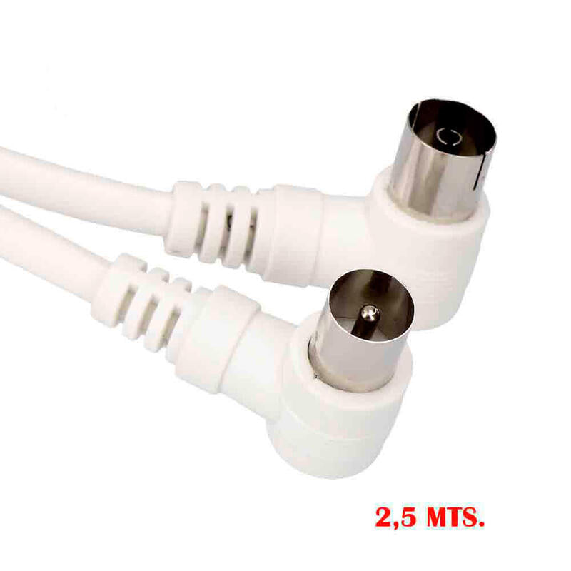 Pack De 5 Unidades - Prolongacion Tv Acodada 9,5mm 2,5m Envasada Blanca Edm
