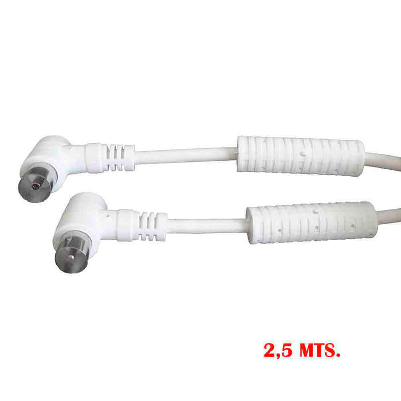 Pack De 5 Unidades - Prolongacion Tv-Video Acodada Con Filtro 9,5mm 2,5m Envasada Blanca Edm