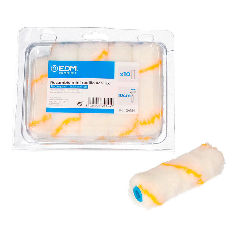 Pack De 5 Unidades - Recambio Mini Rodillo Acrilico 110mm 10 Unid. Pelo Largo Especial Para Pinturas En Fachadas Y Muros De Cemento. Edm