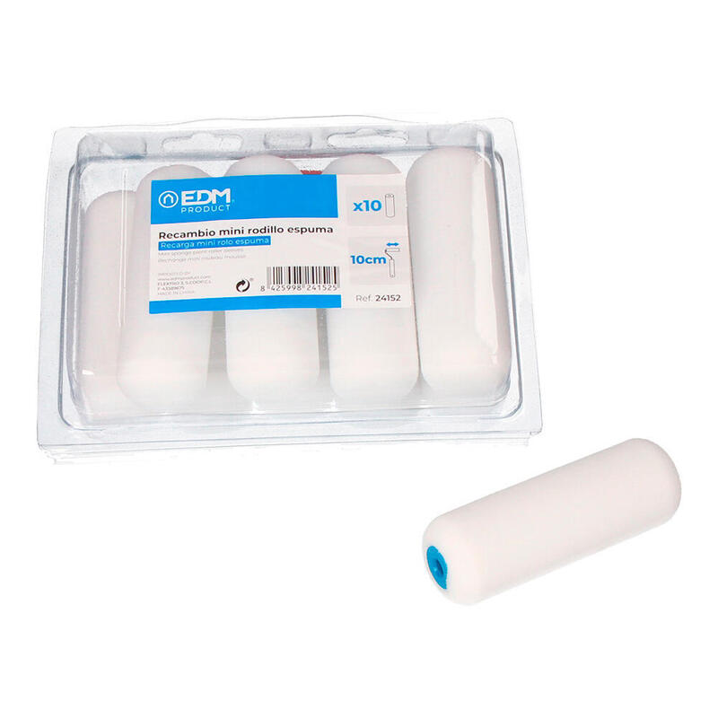 Pack De 5 Unidades - Recambio Mini Rodillo Espuma 110mm 10 Unid. Apto Para Todo Tipo De Pinturas Al Agua, Barnices Y Sinteticas. Edm
