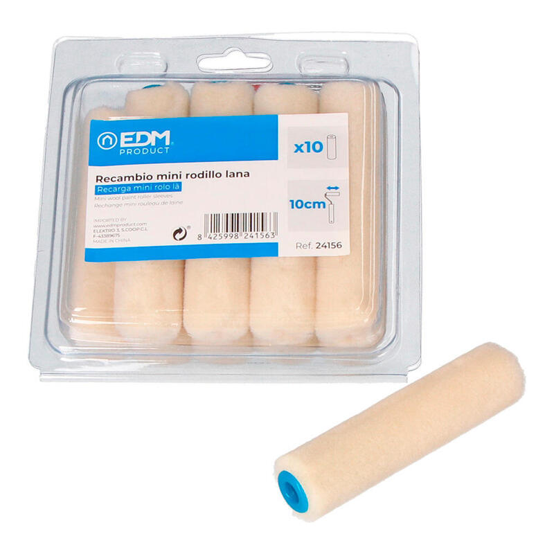 Pack De 5 Unidades - Recambio Mini Rodillo Lana 110mm 10 Unid. Pelo Corto Especial Para Barnices Y Pinturas Para Suelos. Edm