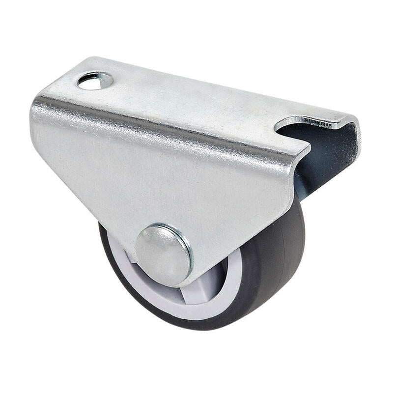 Pack De 5 Unidades - Rueda Fija De Goma Con Placa Y Eje Liso De Dos Fijaciones, Color Gris, Carga Máx. 40 Kg. Ø 2,5 Cm