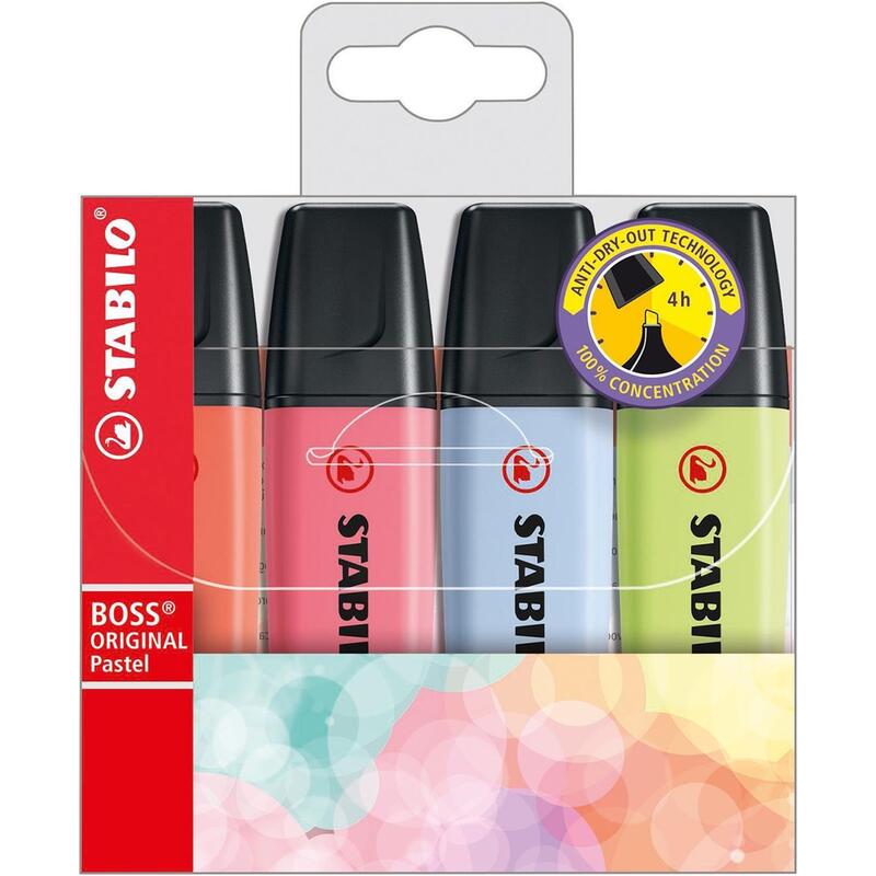 Pack De 5 Unidades Stabilo Boss Marcador Fluorescente Estuche 4 Colores Pastel