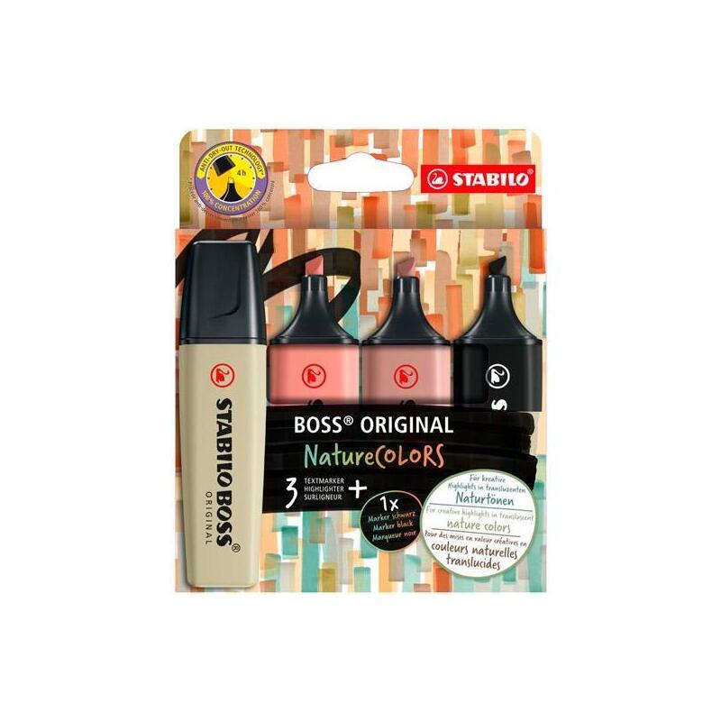 Pack De 5 Unidades Stabilo Marcador Boss Original Naturecolors Colores Surtidos Estuche 3+1 Ud