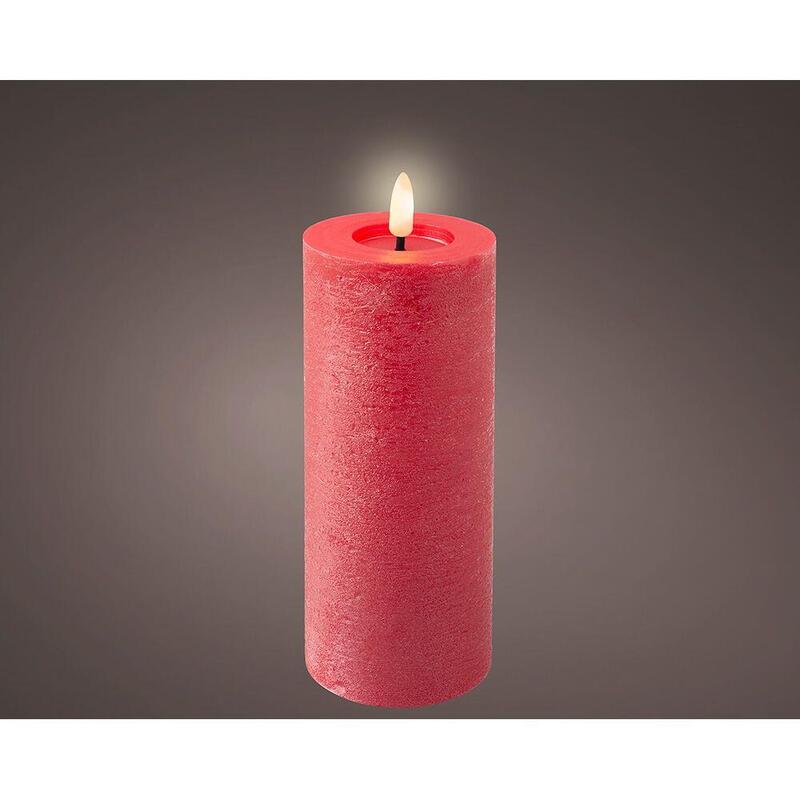 Pack De 5 Unidades - Vela De Cera Led, Color Rojo, Superficie Rústica Ø7 X 19 Cm