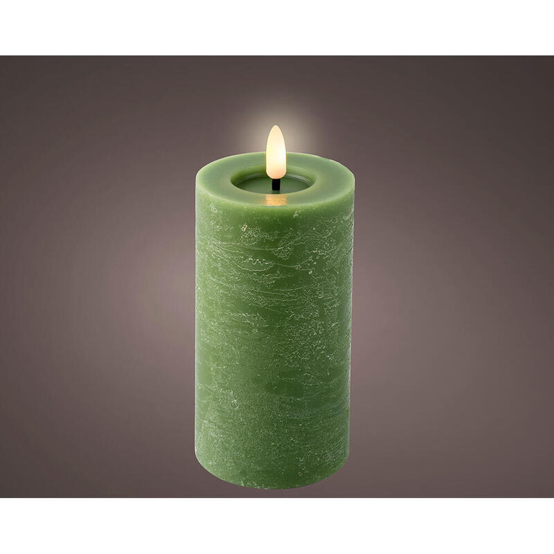 Pack De 5 Unidades - Vela De Cera Led, Color Verde, Acabado Rústico, Ø7 X 15 Cm