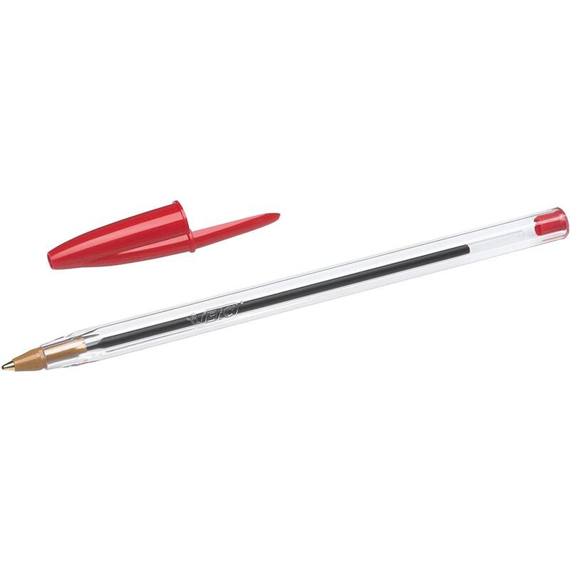 Pack De 50 Unidades Bic Cristal Original Boligrafo De Bola - Punta Redonda De 1.0mm - Trazo 0.4mm - Tinta Con Base De Aceite - Color Rojo