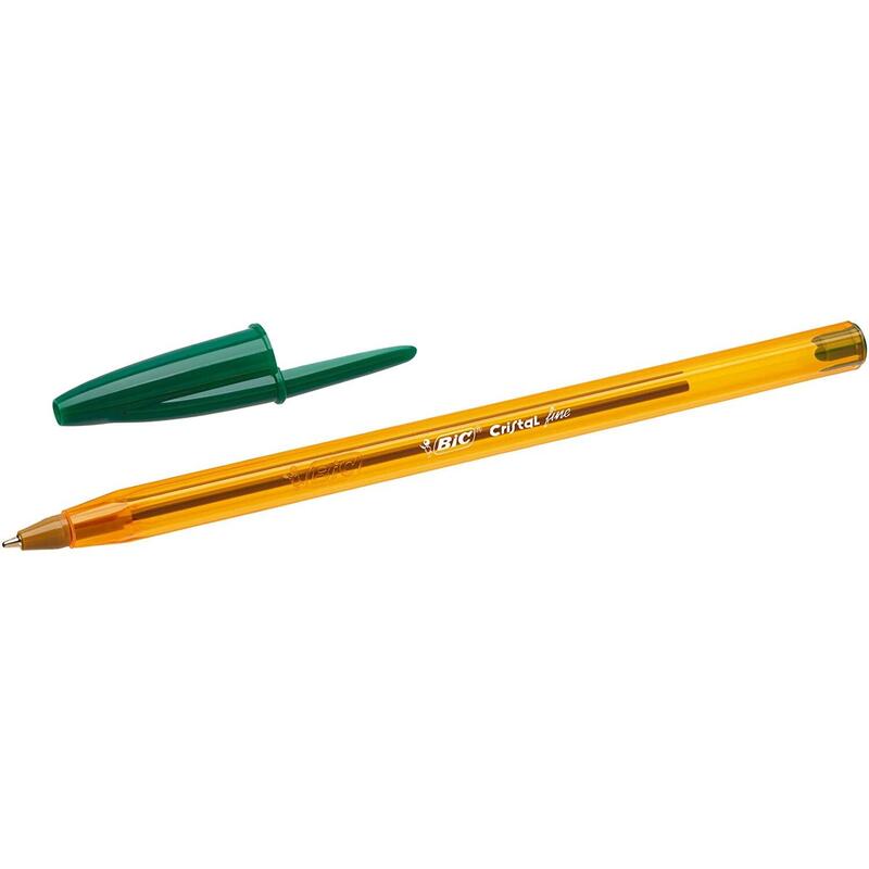 Pack De 50 Unidades Bic Cristal Original Fine Boligrafo De Bola - Punta Redonda De 0.8mm - Trazo De 0.30mm - Tinta Con Base De Aceite - Translucido - Color Verde