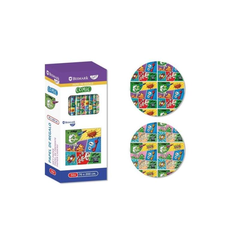 Pack De 50 Unidades Bismark Comic Rollo De Papel Regalo - Medidas 70cmx200cm - 2 Diseños Diferentes