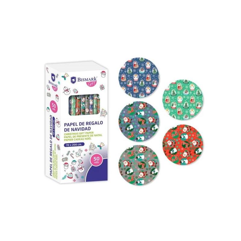 Pack De 50 Unidades Bismark Navidad Papa Noel Rollo De Papel Regalo - Medidas 70cmx200cm - 5 Diseños Diferentes
