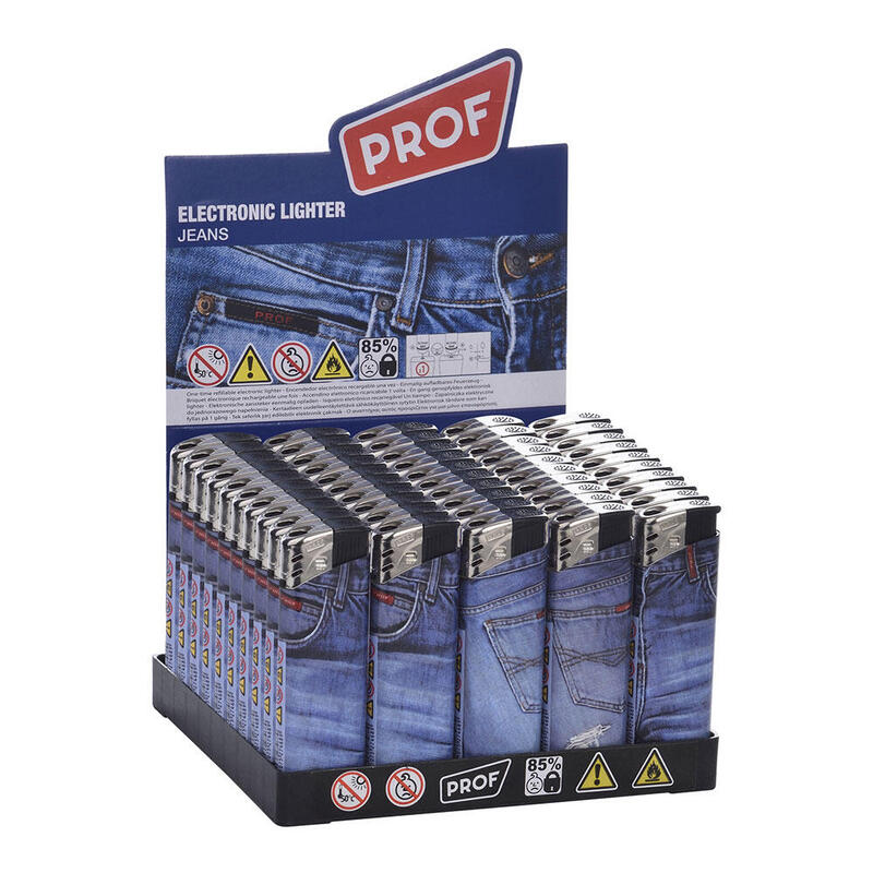 Pack De 50 Unidades - Encendedor Electrónico Recargable Modelo Variados Tejano (Expositor 50 Unidades)