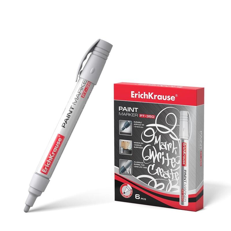 Pack De 6 Unidades Erichkrause Marcador De Pintura Pt-350 - Sistema De Suministro De Tinta De Valvula - Cuerpo De Aluminio Resistente - Punta En Forma De Bala - Color Blanco