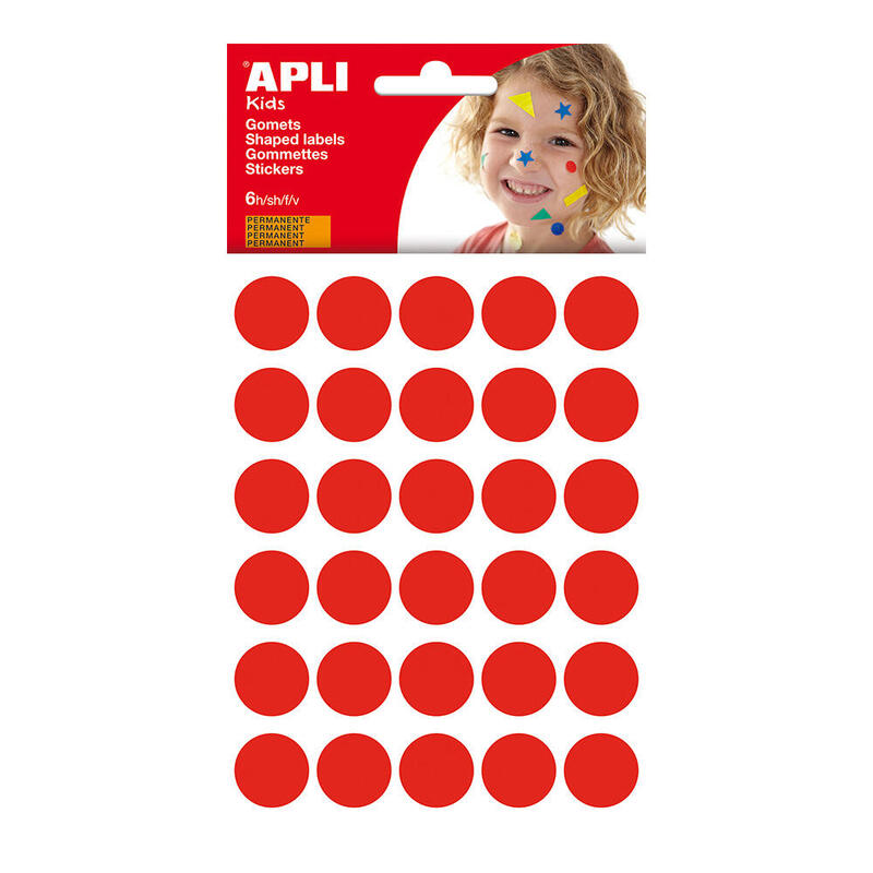 Pack De 6 Unidades - Gomets Redondos Color Rojo Medida Ø20 Mm, Blister 180 Uds