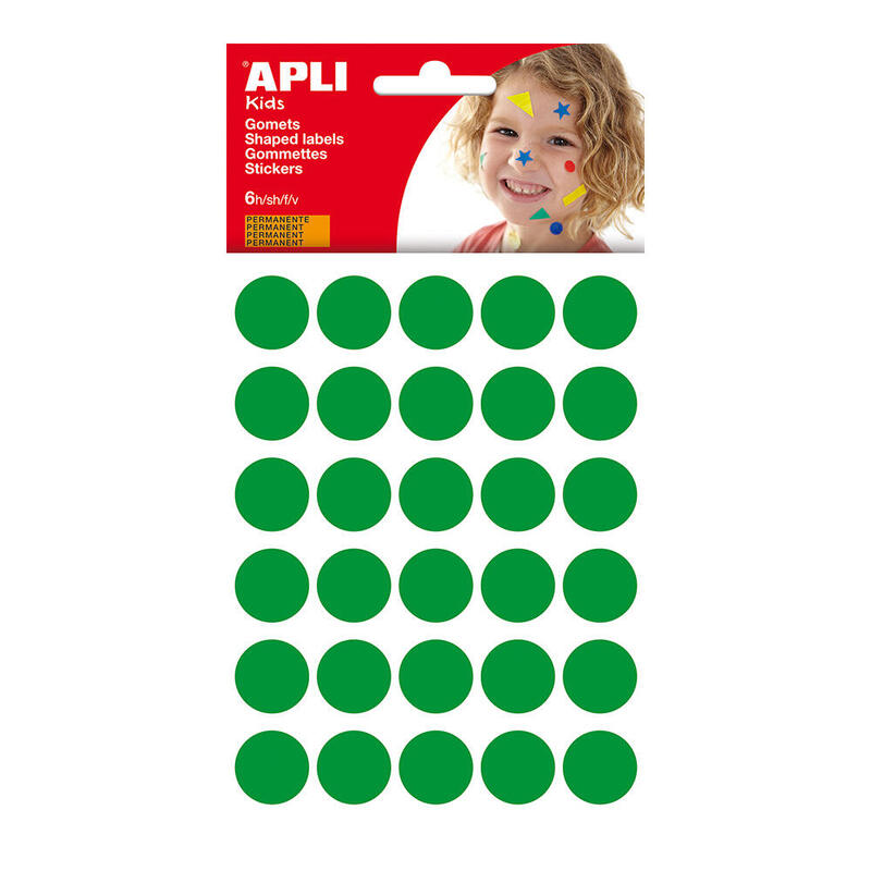 Pack De 6 Unidades - Gomets Redondos Color Verde Medida Ø20 Mm, Blister 180 Uds