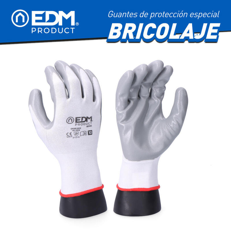 Pack De 6 Unidades - Guante De Bricolaje Poliéster Recubierto De Nitrilo Talla 7 Edm