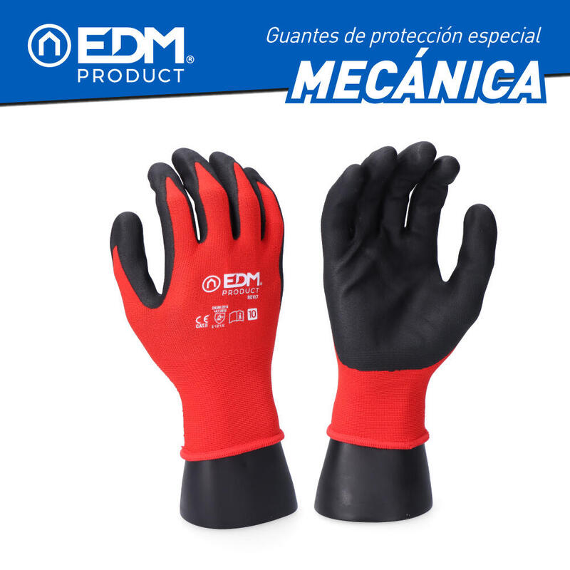Pack De 6 Unidades - Guante Industria Mecánica Nylon/Lycra Recubierto De Nitrilo Apto Pantalla Táctil Talla 7 Edm