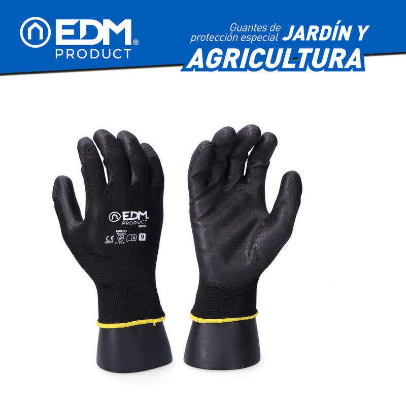 Pack De 6 Unidades - Guante Jardín Agricultura Poliéster Recubierto De Poliuretano Talla 8 Edm