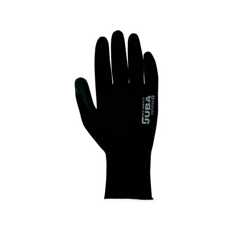 Pack De 6 Unidades - Guante Poliéster Con Palma Poliuretano, Keep Safe, Negro, T-7 S