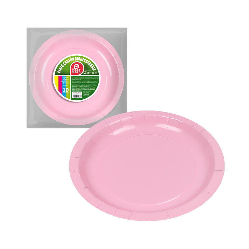 Pack De 6 Unidades - Pack Con 10 Unid. Platos Cartón Rosas Baby Ø20cm Best Products Green