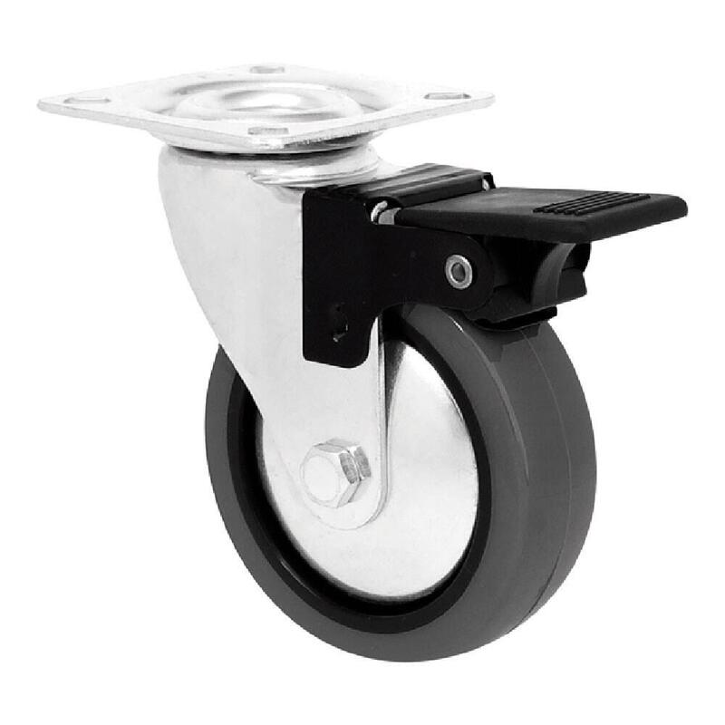 Pack De 6 Unidades - Rueda Mobiliario Emily, Con Freno, Goma Gris, Placa 46 X 46 Mm, Ø40 Mm