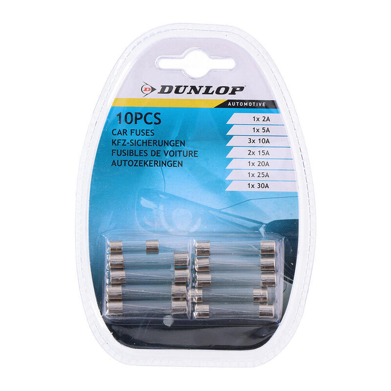 Pack De 6 Unidades - Set De 10 Fusibles Variados De Cristal Para Coche Dunlop Colores / Modelos Surtidos