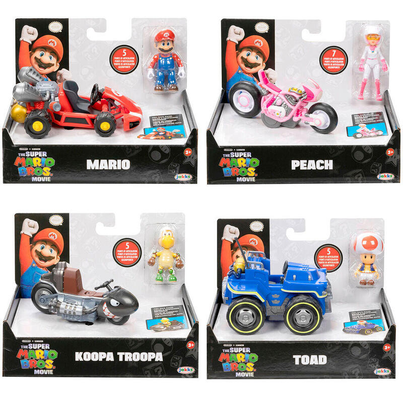 Pack De 6 Unidades - Vehiculo + Figura Super Mario Bros La Pelicula Mario Kart 6cm Surtido
