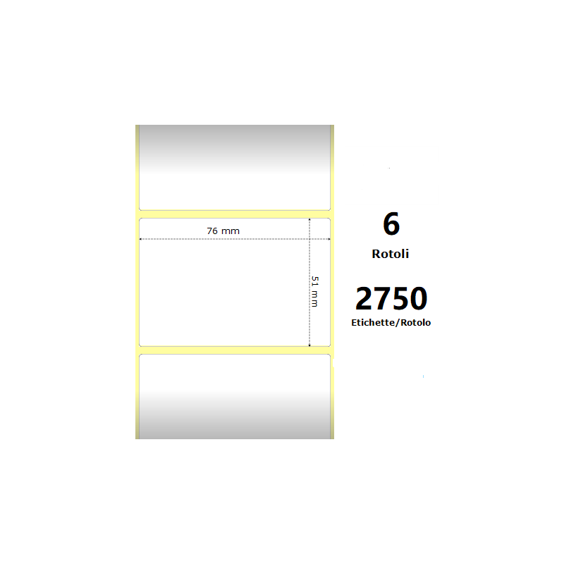 Pack De 6 Unidades White 76x51mm 2750 Et/Rotolo Z-2000d 3x2x3 Core Circonferenza 174mm Ze10000295