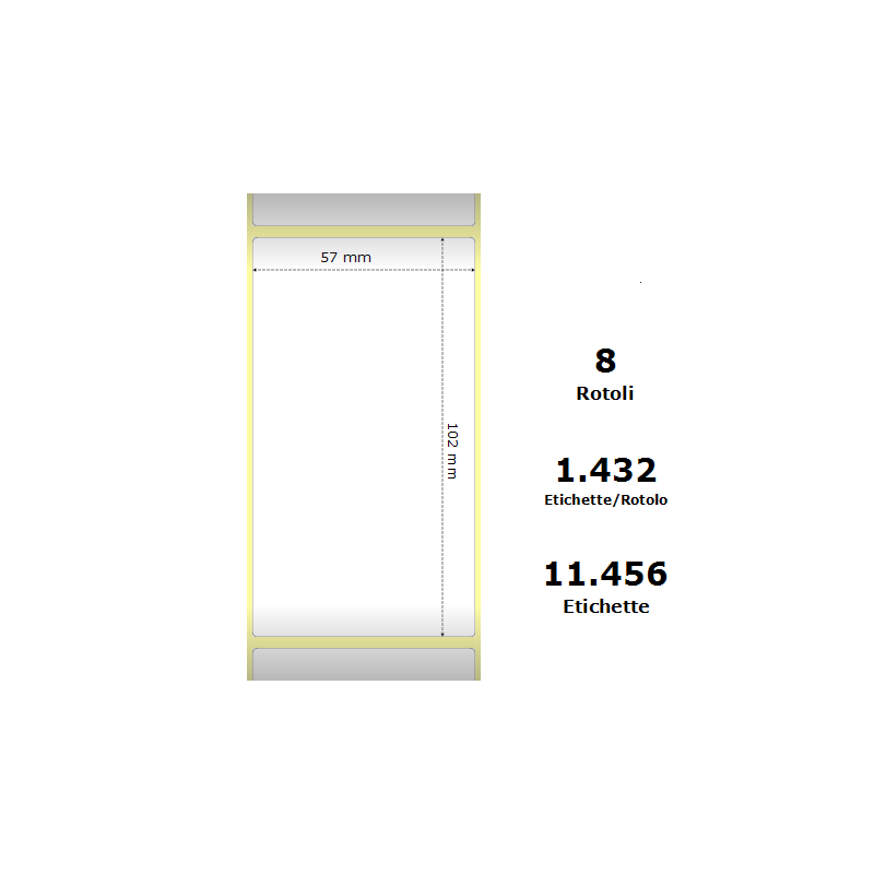 Pack De 8 Unidades White 57x102mm 1432 Et/Rotolo Z-2000d 2.2x4x3 Core Circonferenza 174mm Ze880156-101