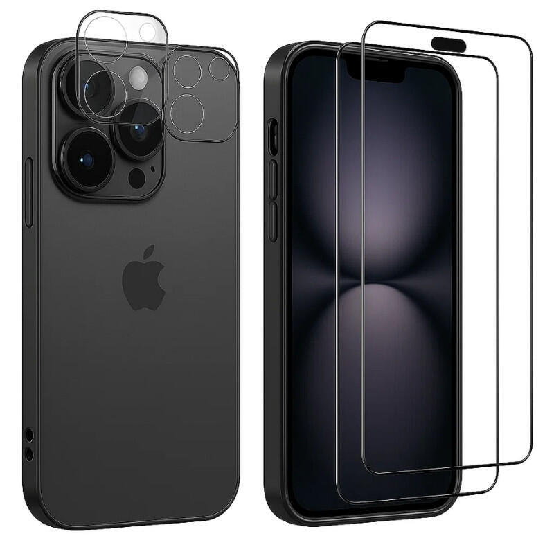 Pack De Accesorios Iphone 16 Pro Con 3 Protectores De Pantalla + 3 Protectores De Cámara + Funda Bumper