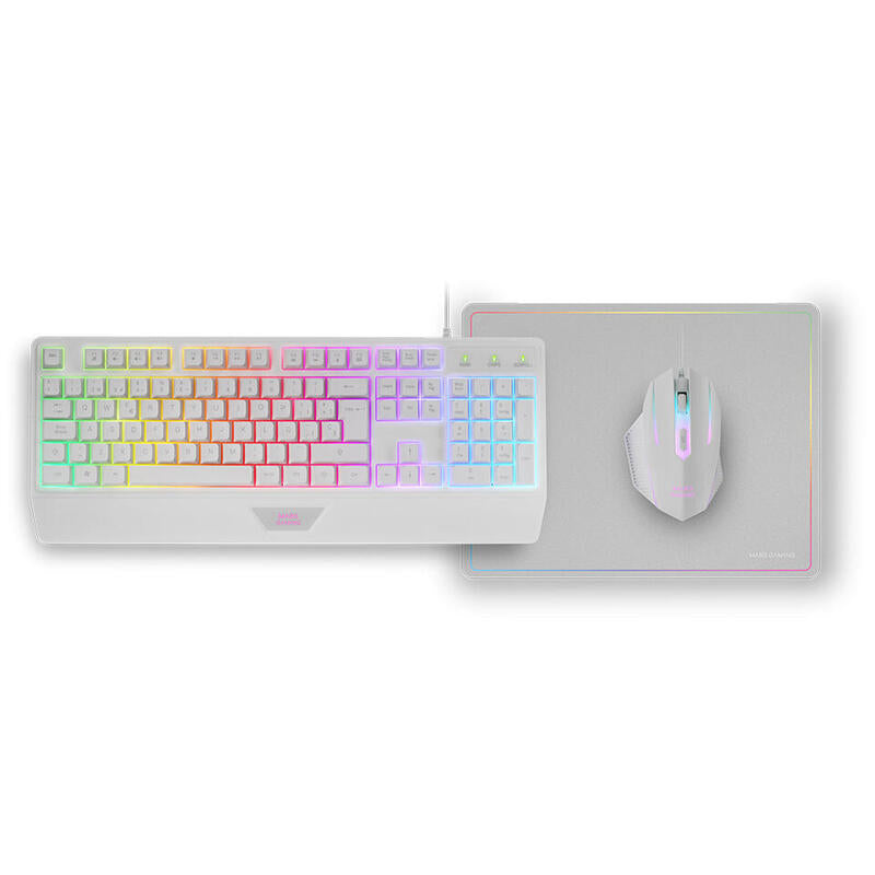 Pack Gaming Mars Gaming Mcp124 Teclado H-Mech + Ratón Óptico + Alfombrilla Blanco