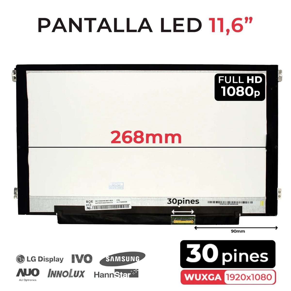 Pantalla 11.6" Para Portátil Nv116Whm-N47 Con Brackets