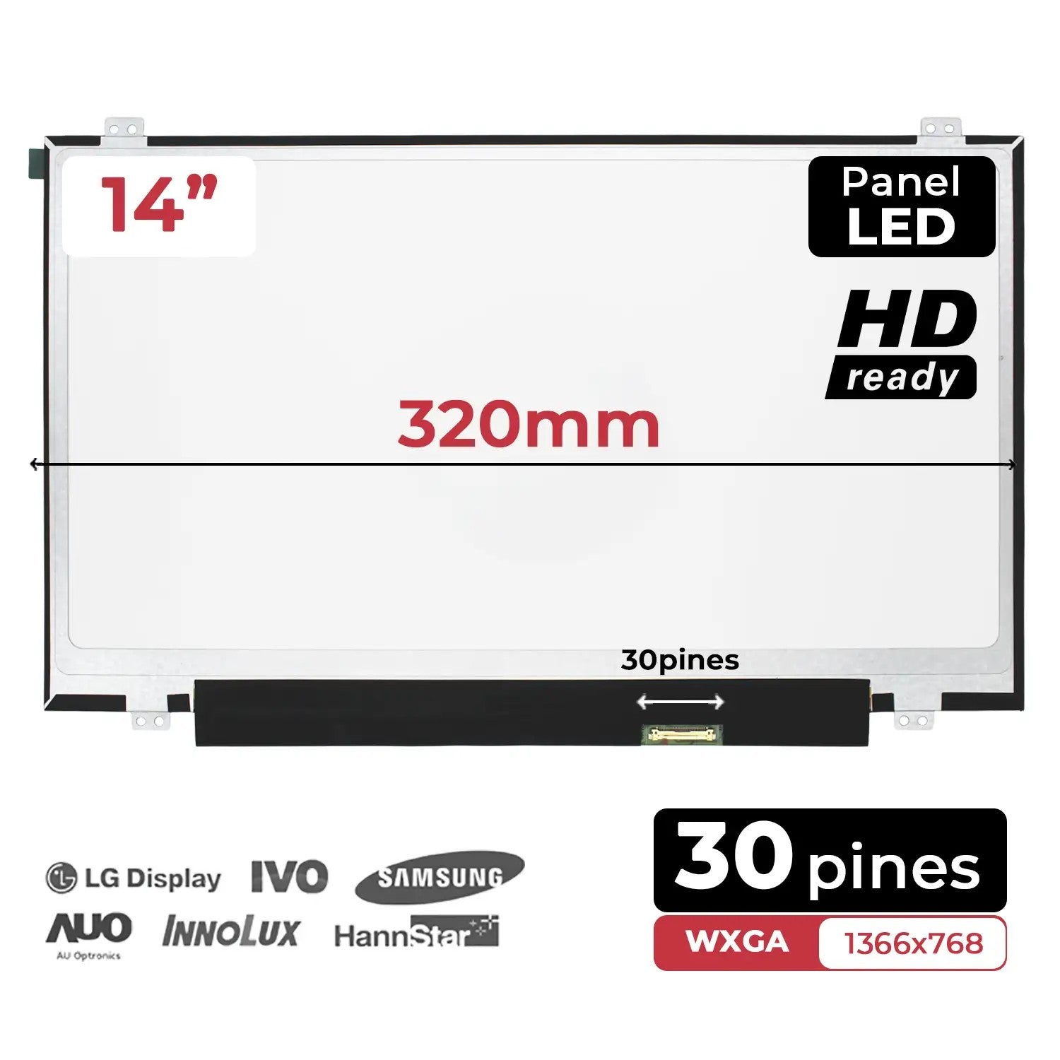 Pantalla Led De 14" Para Portátil N140Bge-E33 Edp Hd Led Slim De 30 Pines