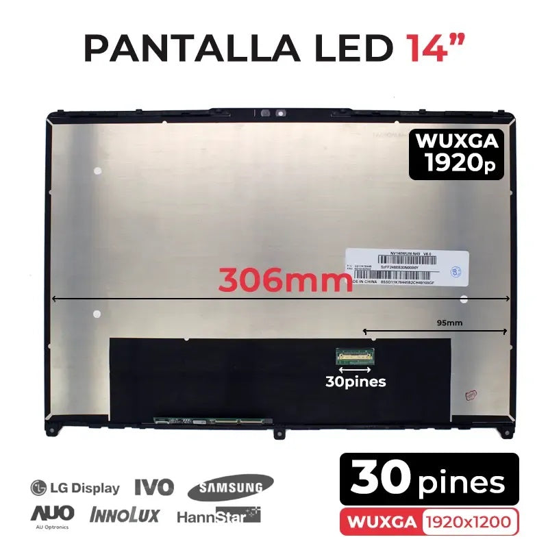 Pantalla Led De 14" Táctil Para Portátil Nv140Wum-N49 Nv140Wum N49 V8.0 Con Marco
