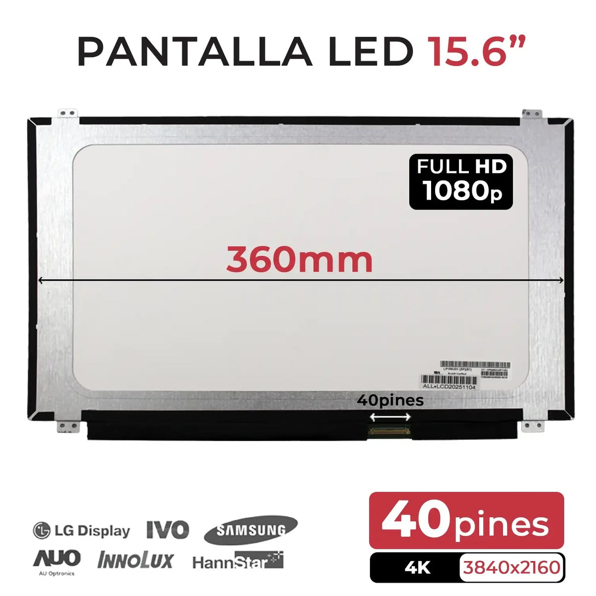 Pantalla Led De 15.6" Para Portátil Lp156Ud1 (Sp)(B1)