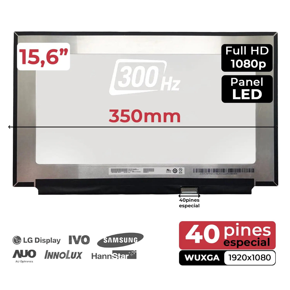 Pantalla De 15.6" Para Portátil Lq156M1Jw25 Led 1920×1080 300Hz