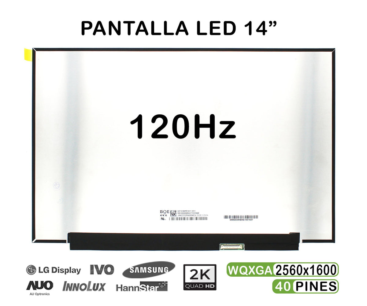 Pantalla Led De 14" Para Portátil Ne140Qdm-Nx1 120Hz 40 Pines Qhd