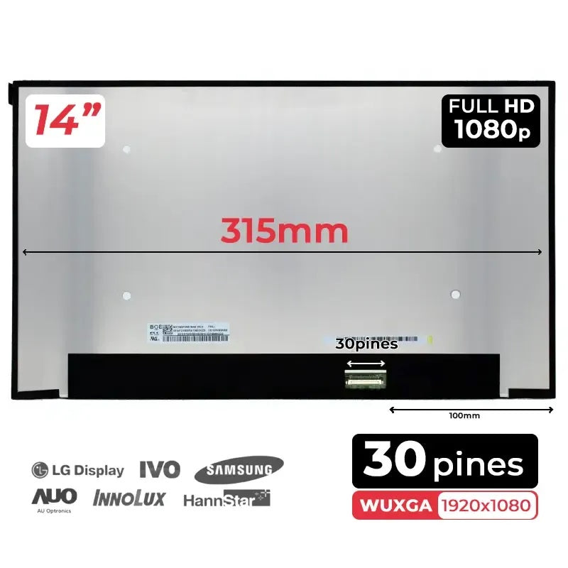 Pantalla Led De 14" Para Portátil Nt140Fhm-N46 Fhd 30 Pines