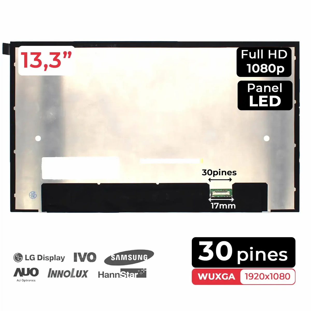 Pantalla Led De 13.3" Para Portátil Nv133Fhm-N49 30 Pines