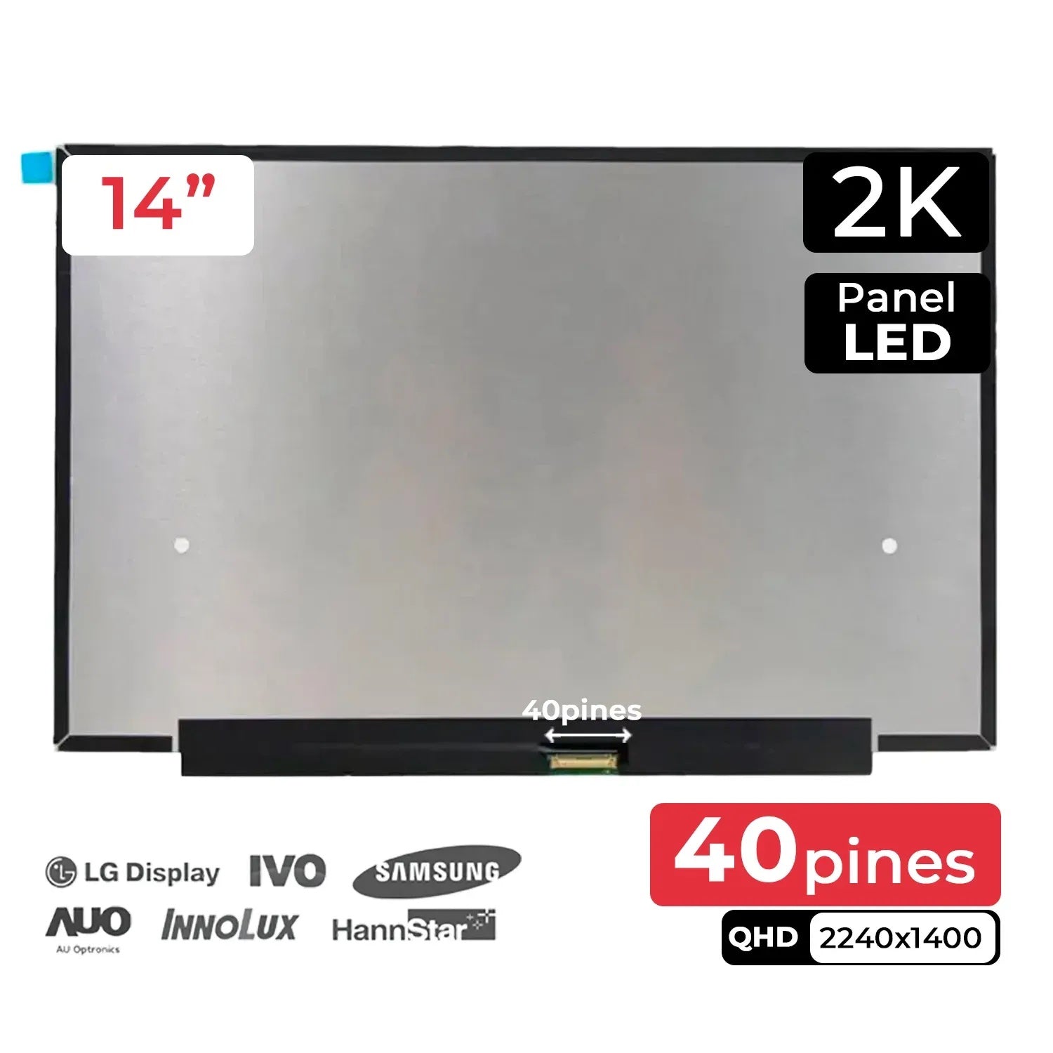 Pantalla Led De 14" Para Portátil Nv140Drm-N61 2K 40 Pines