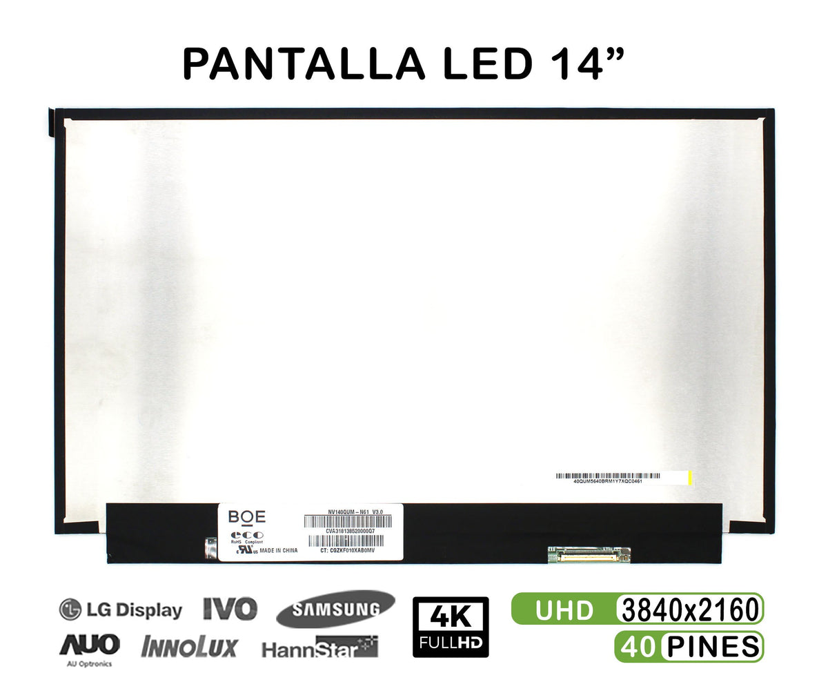 Pantalla Led De 14" Para Portátil Nv140Qum-N61 40 Pines 4K