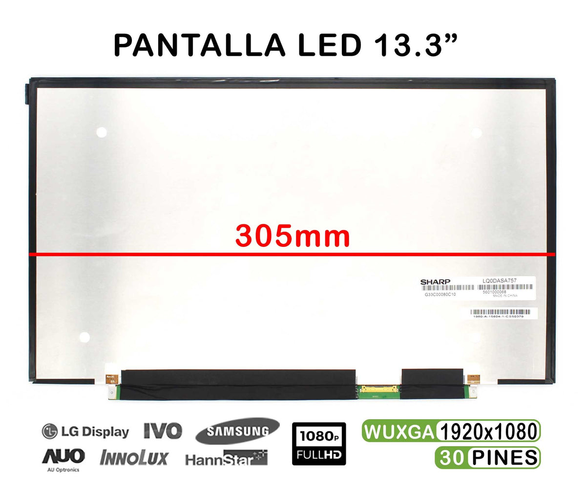 Pantalla Led De 13.3" Pulgadas Para Portátil Sharp Lq133M1Jw02A Fhd 30 Pines 305Mm