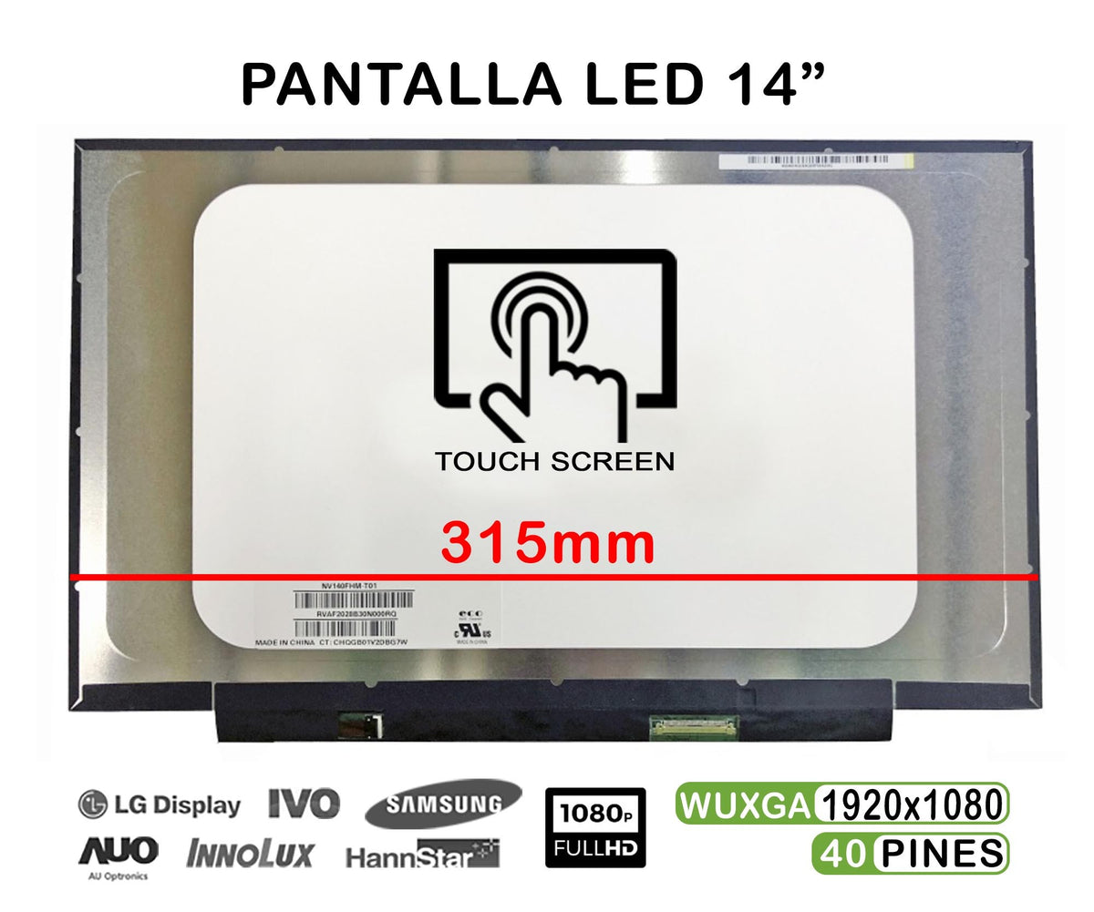 Pantalla Led Táctil De 14" Para Portátil Nv140Fhm-T01 40 Pin Ips