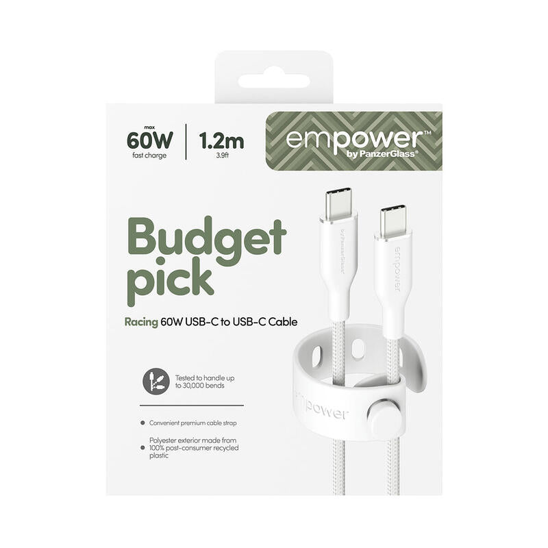 Panzerglass Empower Racing 60w Usb-C To Usb-C Cable Usb 2.0 1,2m Silver Blanco