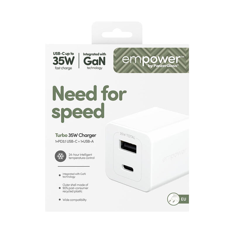 Panzerglass Empower Turbo 35w Charger Inkl. Usb-C + Usb-A Eu Plug Silver Blanco
