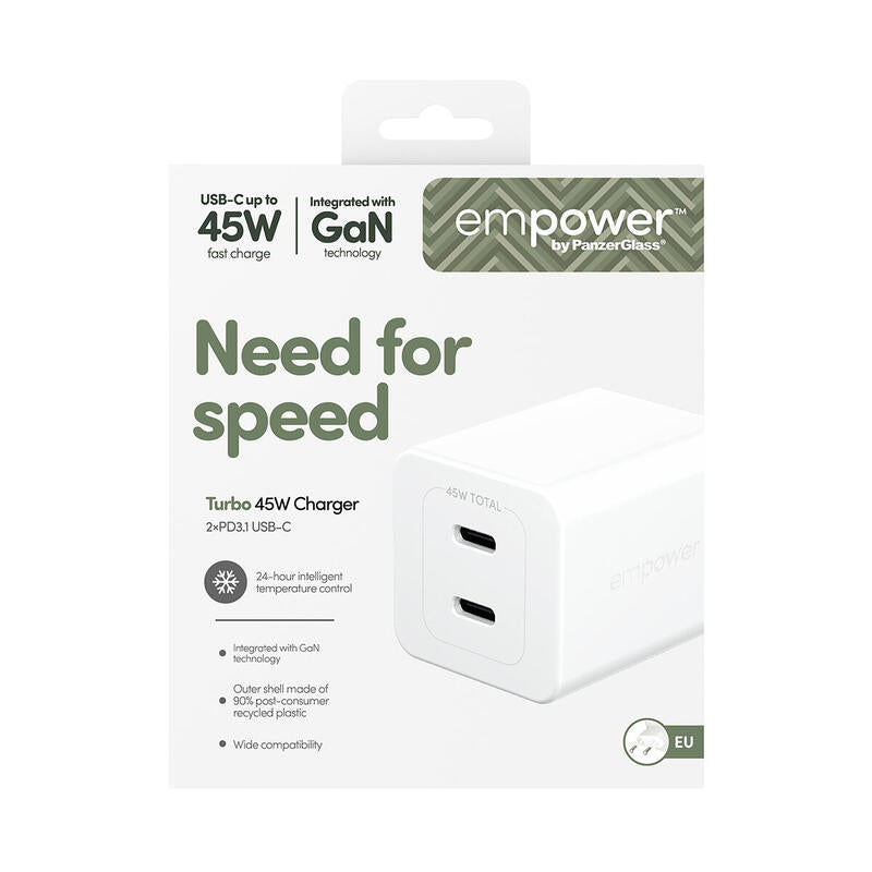 Panzerglass Empower Turbo 45w Charger Inkl. 2x Usb-C Eu Plug Silver Blanco