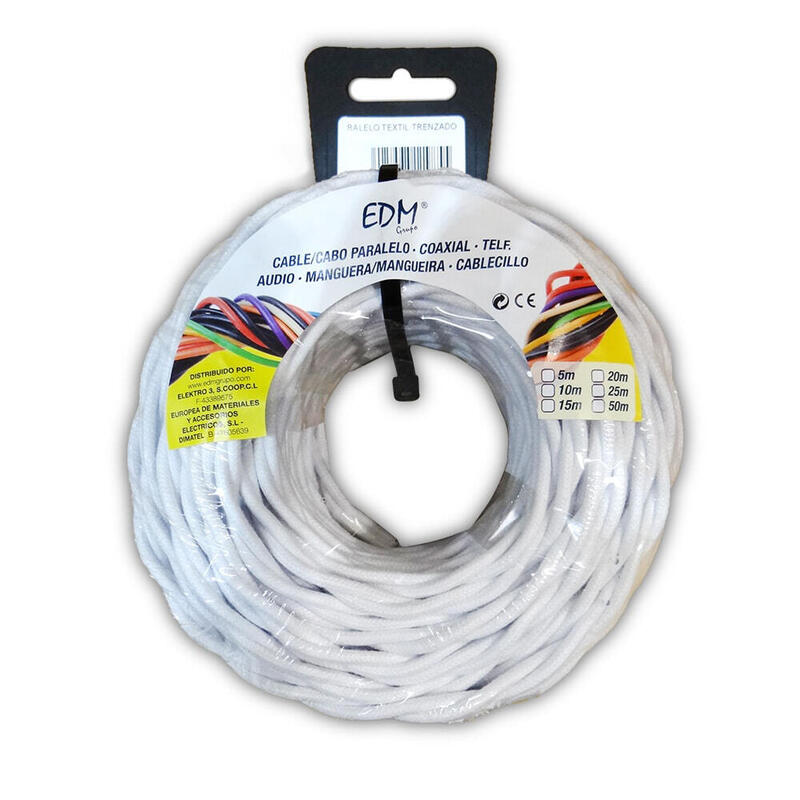 Paralelo Textil Trenzado 3x1,5mm Blanco 5m