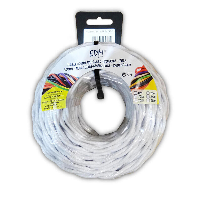 Paralelo Textil Trenzado 3x2,5mm Blanco 5m